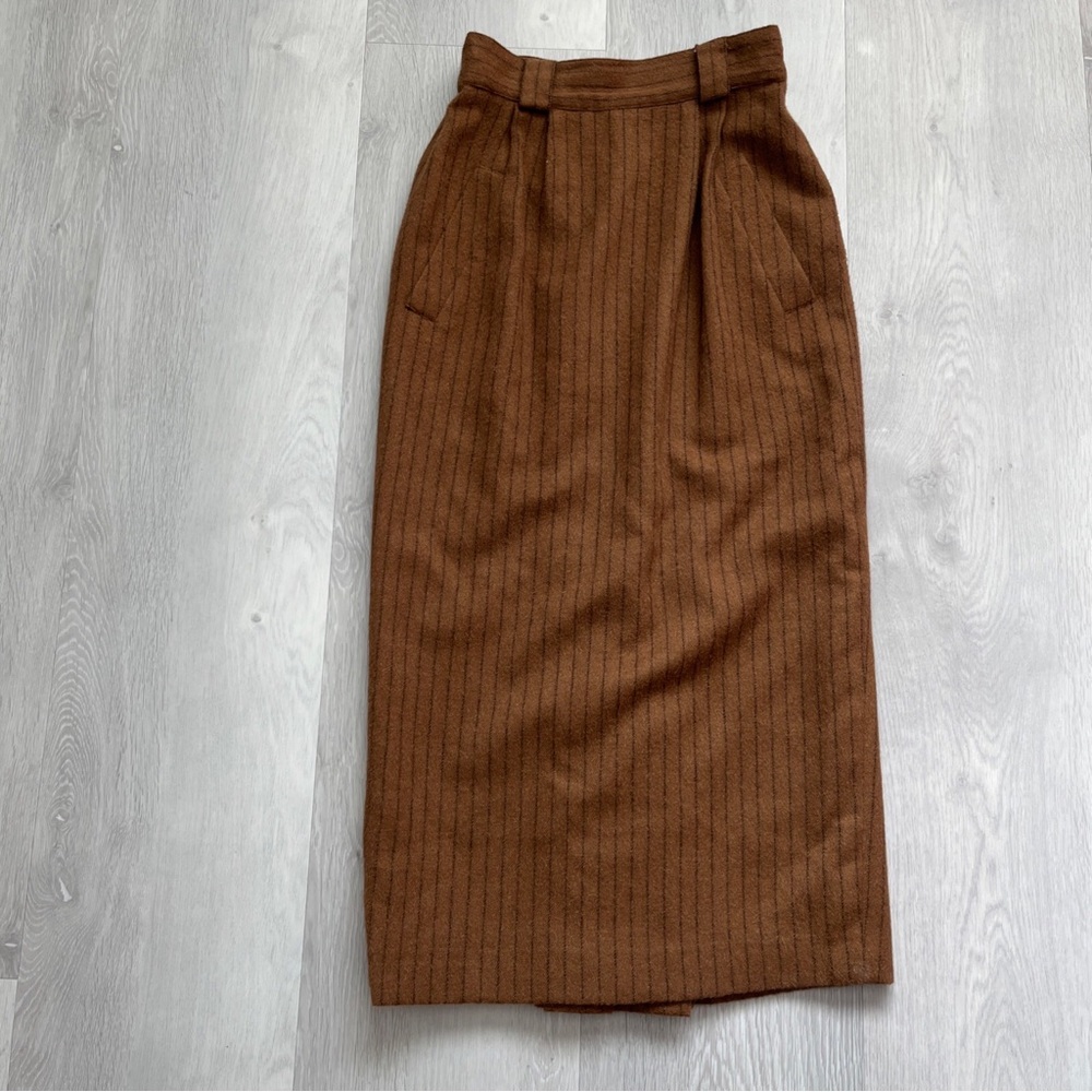CAREN PFLEGER WOOL SKIRT STRIPE BROWN PENCIL SKIRT WOMENS 36